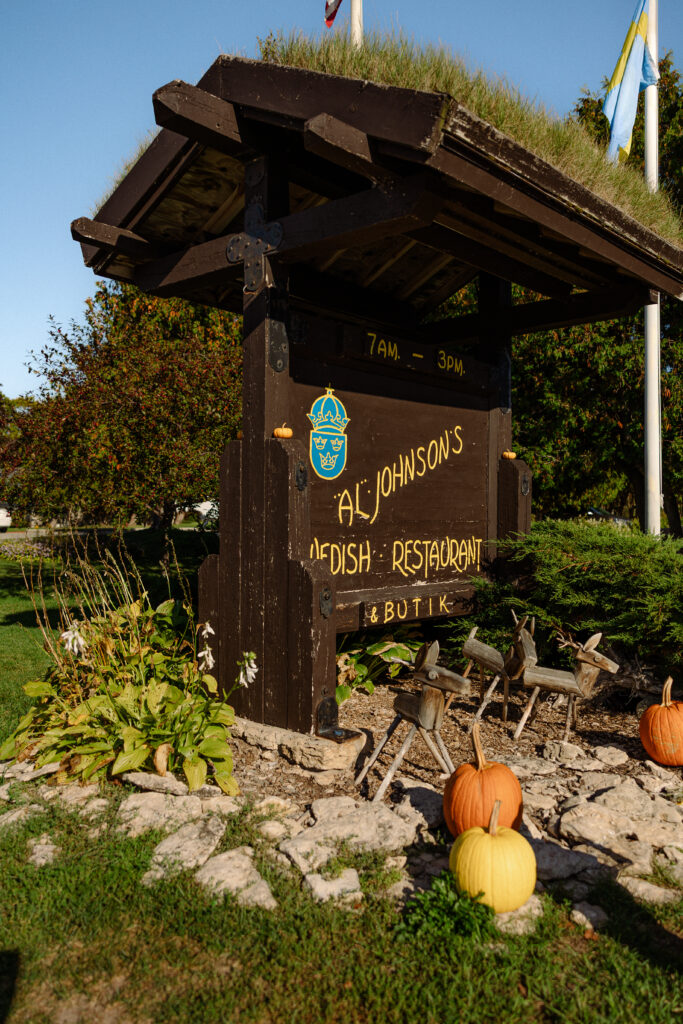 Exterior detail of Al Johnson's Swedish Restaurant during a Door County wedding celebration 