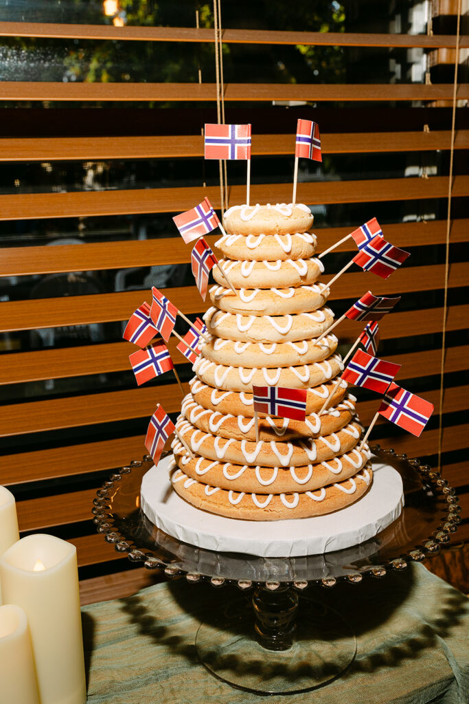 Swedish dessert tower displayed during a Door County wedding reception 