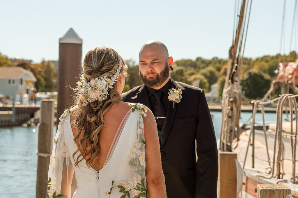 Groom seeing his bride for the first time 