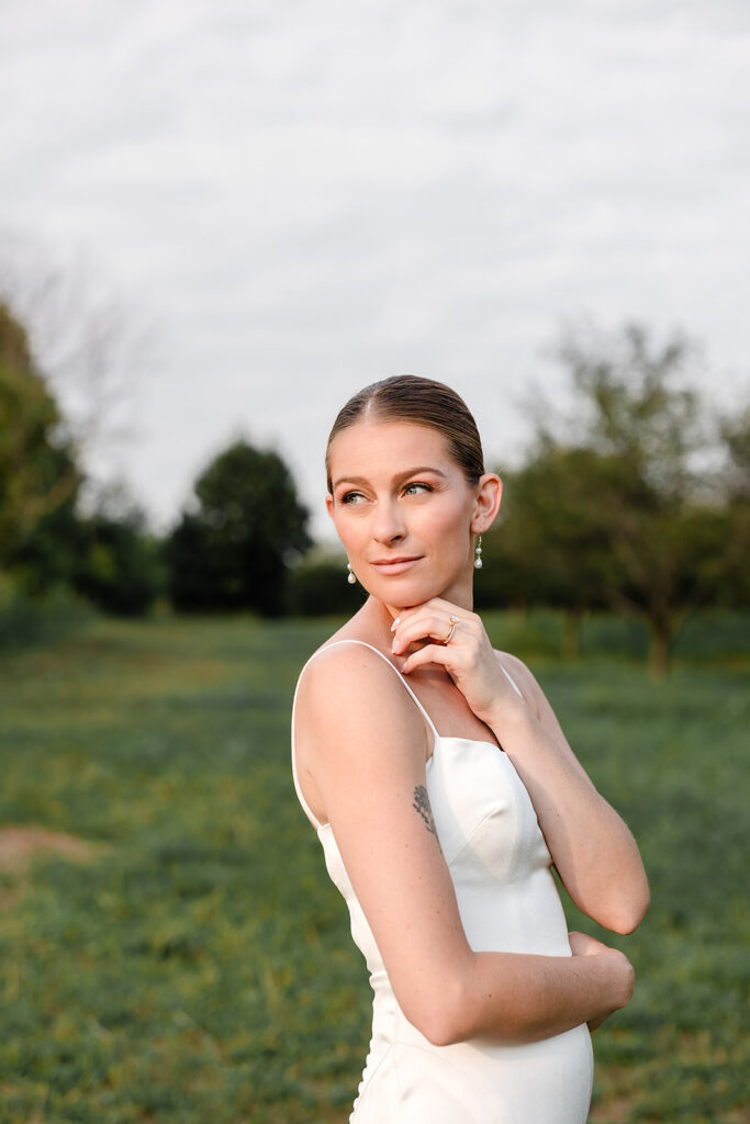 Bride portrait taken outdoors during Door County wedding day