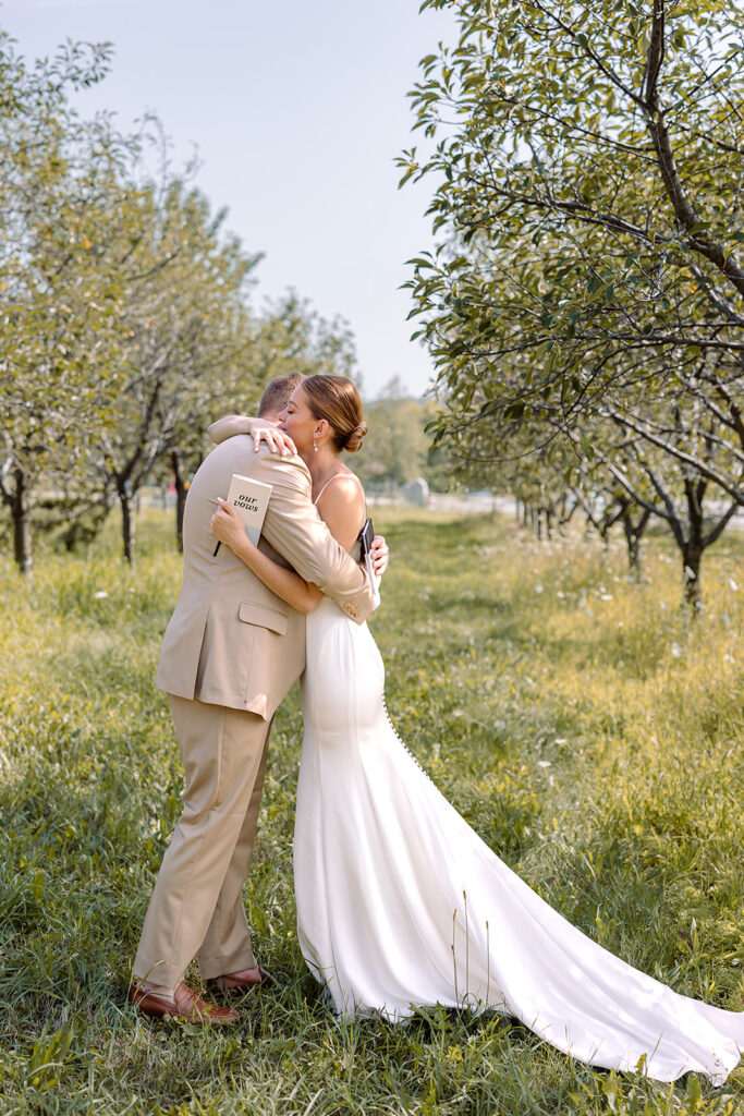 Bride and groom sharing a quiet moment during their Door County wedding day