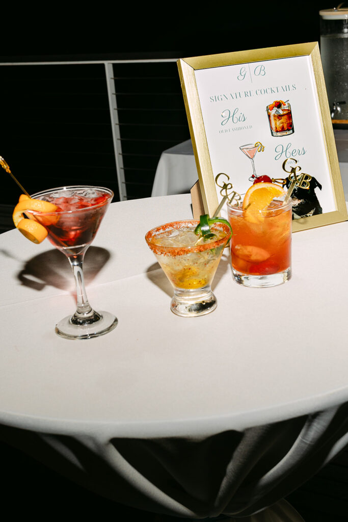 Wedding drinks displayed during a Door County wedding reception